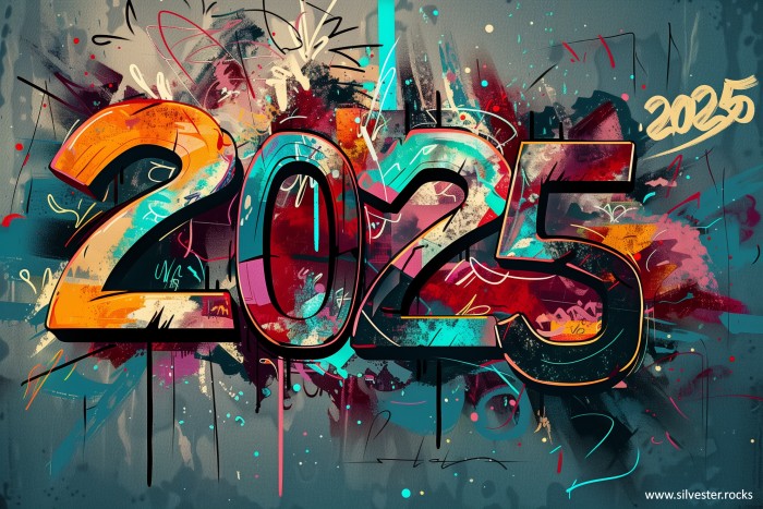 Buntes Graffiti der Jahreszahl 2025