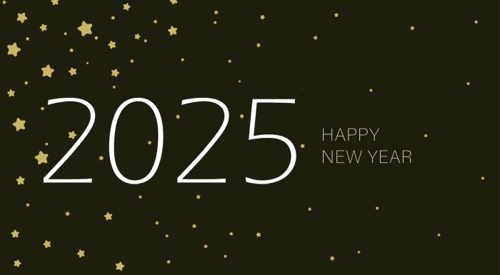 2025 Happy New Year goldene Sterne