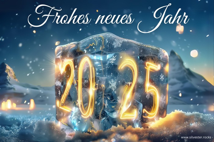 2025 leuchtend auf Eiswürfel