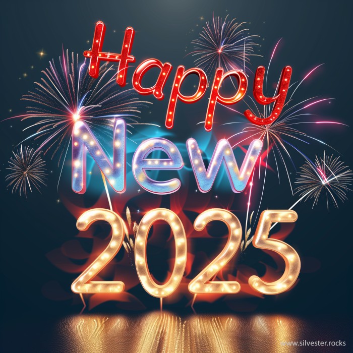 Happy New Year 2025 Grafik mit Feuerwerk