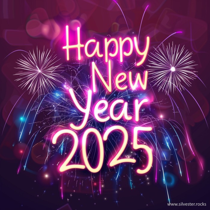 Happy New Year 2025 in neon-pink